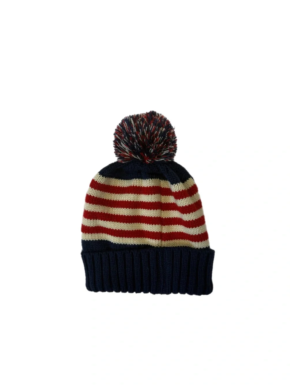 American Flag Acrylic Knit Pom Beanie Red White Blue Unisex